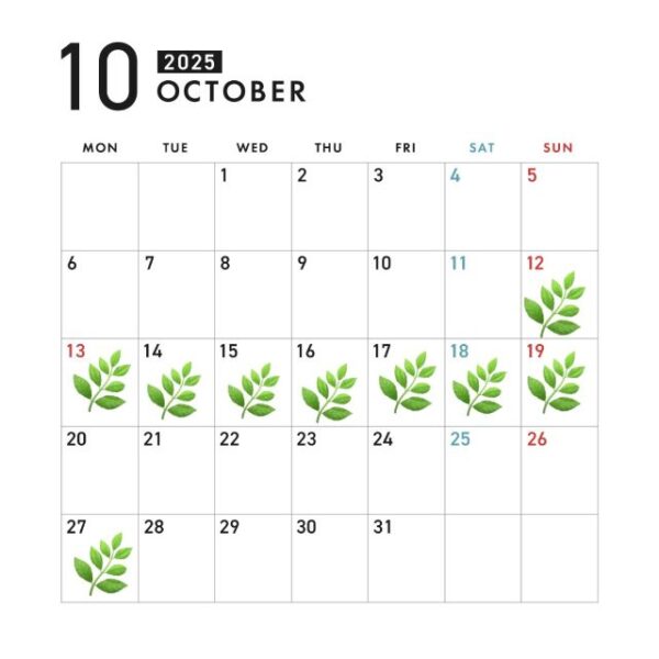10月の店舗休み：October