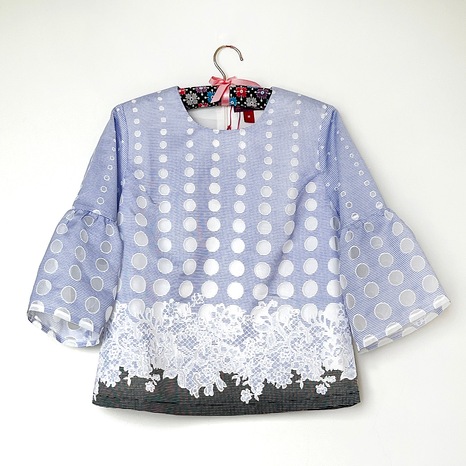 【B-20】丸柄×花柄ブラウス