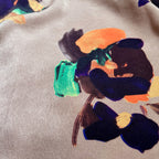 【B-25LS】ベージュ×黒花ブラウス