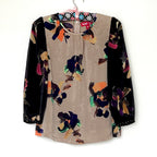 【B-25LS】ベージュ×黒花ブラウス