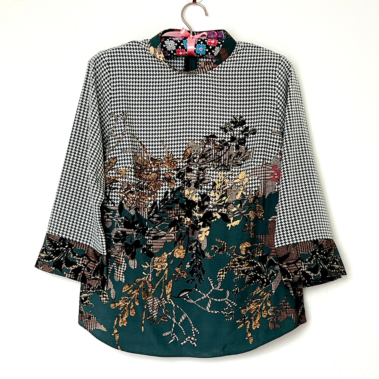 【B-30LS】格子×花柄ブラウス