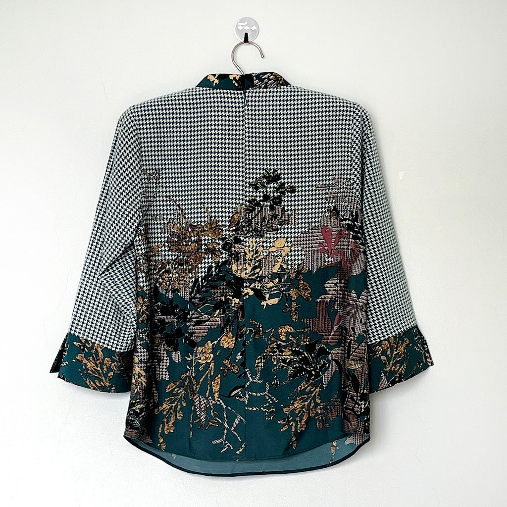 【B-30LS】格子×花柄ブラウス